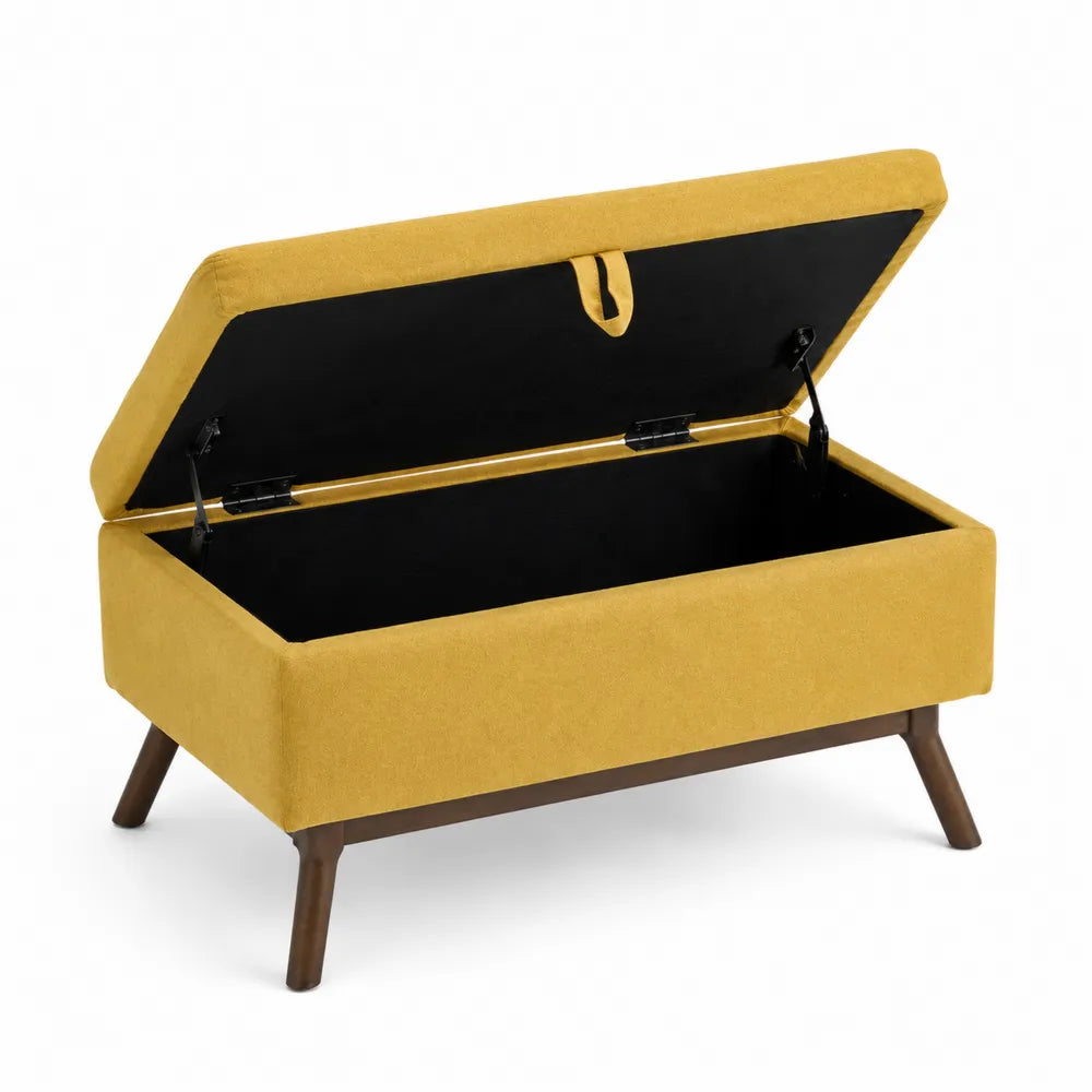 Banc de rangement en tissu avec pieds en bois 90 cm