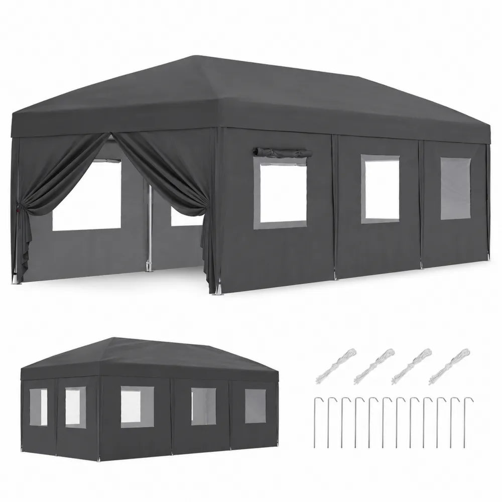 Tonnelle de jardin en polyester avec cadre en acier, 600x300x265 cm, Gris