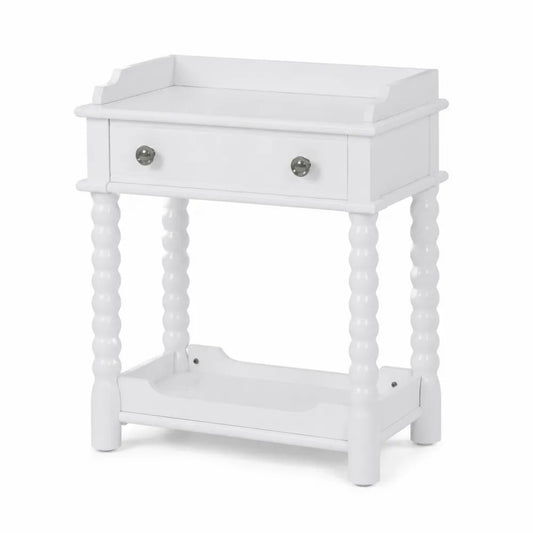 Table de chevet en bois blanc avec tiroir et étagère