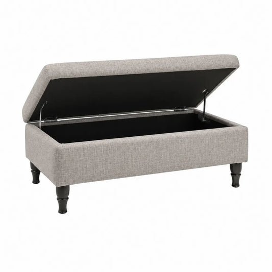 Banc de rangement en tissu gris avec pieds en bois 120x45x45 cm