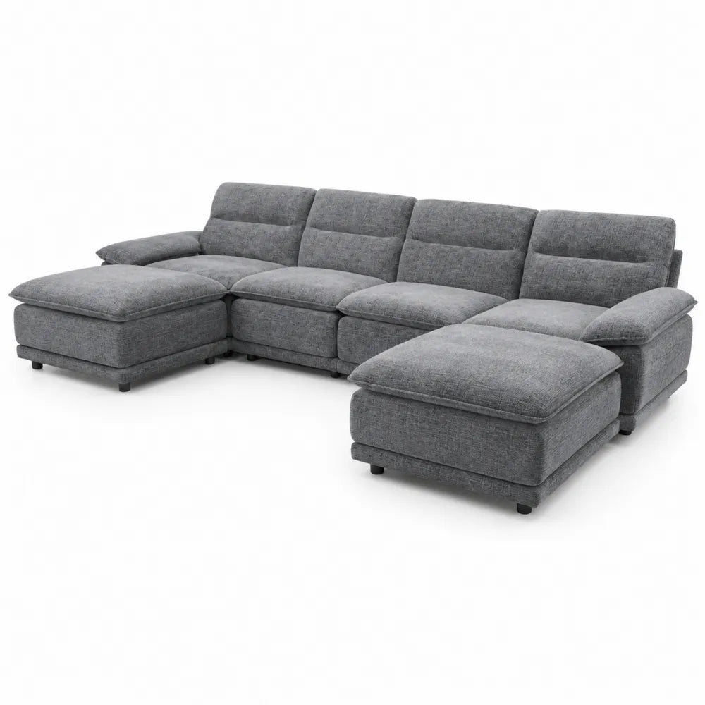 Canapé d'angle modulaire en tissu polyester gris 300x250 cm