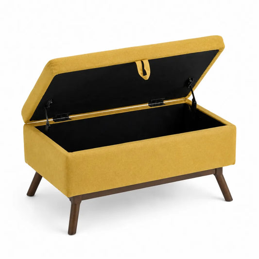 Banc de rangement en tissu avec pieds en bois 90 cm