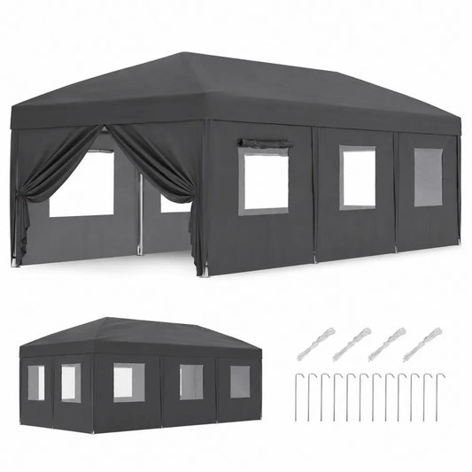 Tonnelle de jardin en polyester avec cadre en acier, 600x300x265 cm, Gris