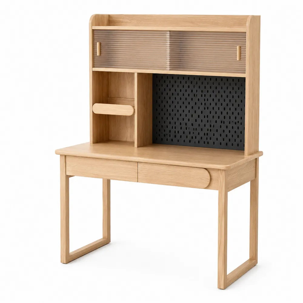 Bureau en bois avec étagères et portes en acrylique