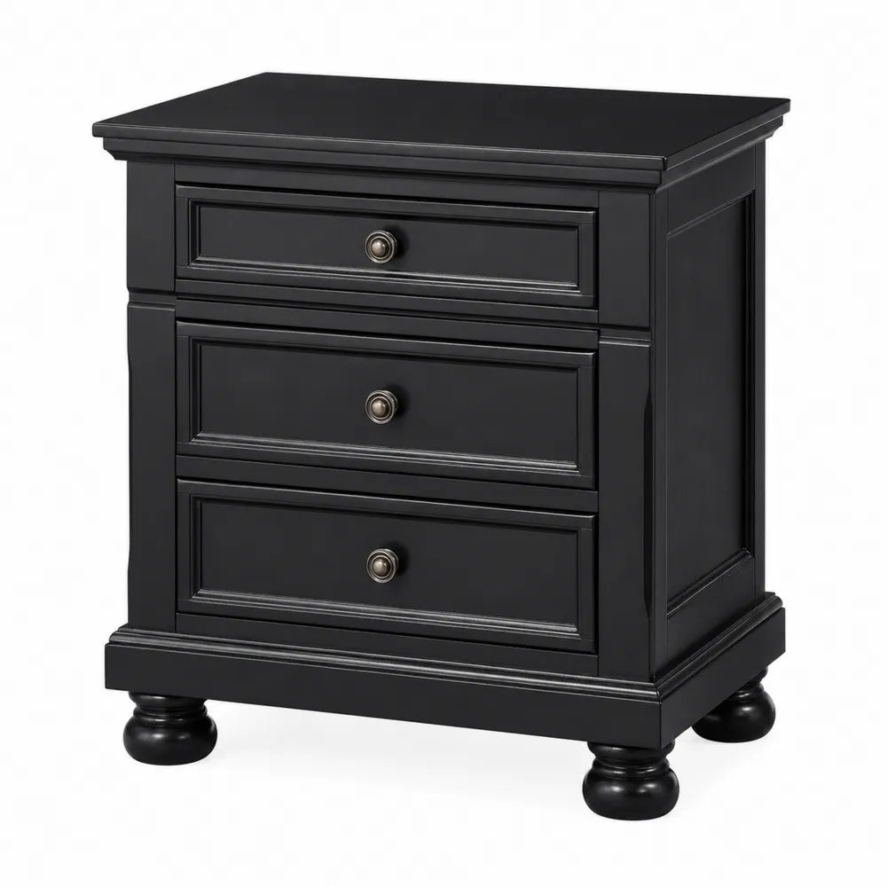 Table de chevet en bois avec 3 tiroirs Noir