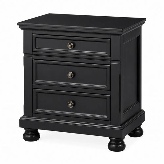 Table de chevet en bois avec 3 tiroirs Noir