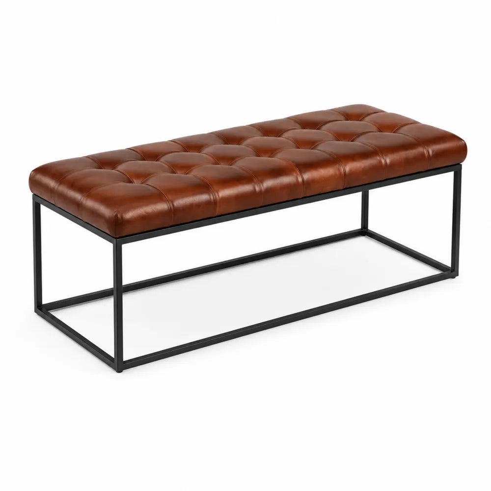 Banc en cuir PU matelassé structure en métal noir